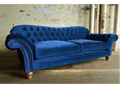 Design Sofa 4 miejsce do siedzenia Sofa Włókienniczy Podkładka Blue Classic Sofas Chesterfield Nowość