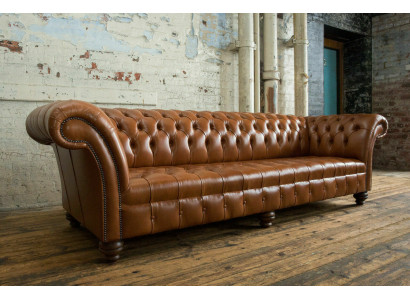 Kanapa Brown Chesterfield Skóra 4 miejsce do siedzenia xxl Duża Sofa Kanapy Duża Nowa Podkładka