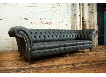 Szary Chesterfield 4 miejsce do siedzenia Big Sofa Couch Włókienniczy Skóra Podkładka Sofy