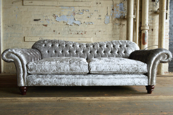 Klasyczna Kanapa Chesterfield 4 miejsce do siedzenia Sofa Kanapy Aksamit Skóra Design Szara 240cm