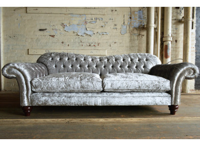 Klasyczna Kanapa Chesterfield 4 miejsce do siedzenia Sofa Kanapy Aksamit Skóra Design Szara 240cm