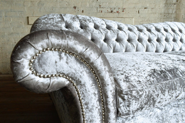 Klasyczna Kanapa Chesterfield 4 miejsce do siedzenia Sofa Kanapy Aksamit Skóra Design Szara 240cm