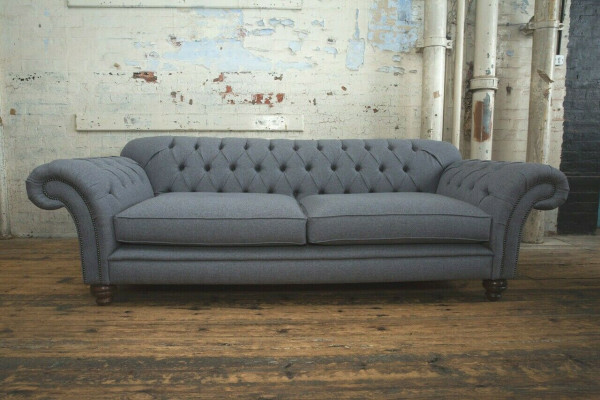 Nowoczesna Sofa Chesterfield Couch 4 miejsce do siedzenia Kanapy Aksamit Skóra Design Grey