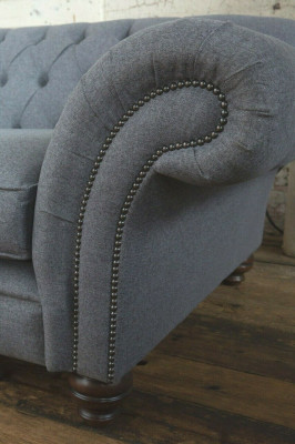 Nowoczesna Sofa Chesterfield Couch 4 miejsce do siedzenia Kanapy Aksamit Skóra Design Grey