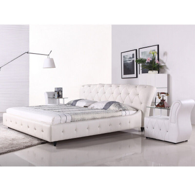 Białe tapicerowane designerskie łóżko Chesterfield Sypialnia Włókiennicze Meble