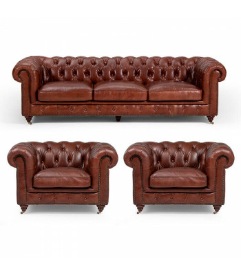 Zestaw sofowy 3+1+1 osobowa klasyczna luksusowa sofa Chesterfield Skóra