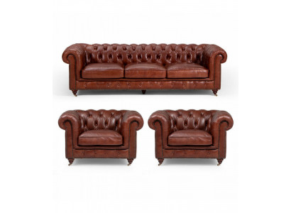 Zestaw sofowy 3+1+1 osobowa klasyczna luksusowa sofa Chesterfield Skóra