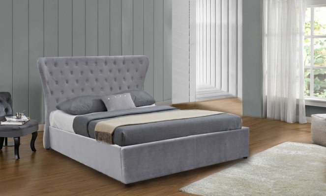 Szare Chesterfield Podwójne łóżko Luksusowe łóżko Designer Sypialnia Łóżko