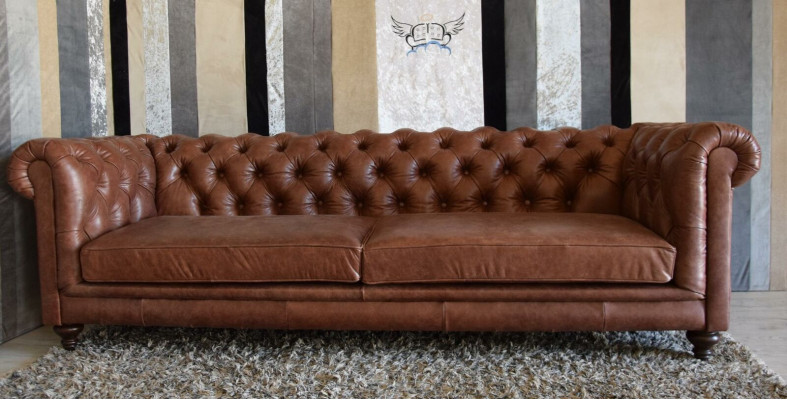 Chesterfield Sofa Couch Podkładka Materiał Skóra Couchen Podkładka Ustawić 3-osobową