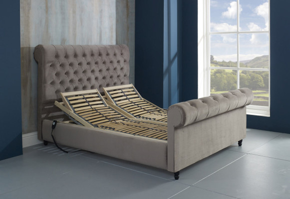 Designerskie Chesterfield Taupes Luksusowe Podwójne łóżko Podkładka z ramą
