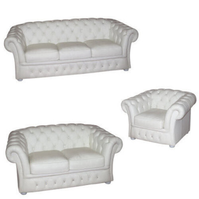Biała Chesterfield Sofa 3+2+1 miejsce do siedzenia Podkładka Designerskie Sofy Ustawić
