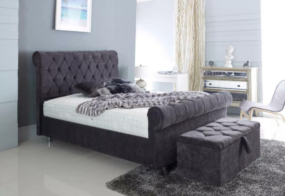 Chesterfield Design Aksamit Łóżko Luksusowe łóżko Włókiennicze Sypialnia Double