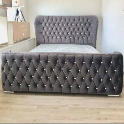 Chesterfield Design Łóżko Włókiennicze Skóra Aksamit Podkładka Łóżko Hotelowe Sypialnia