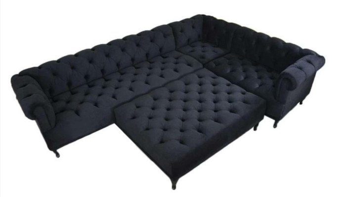 Narożnikowa kanapa Chesterfield Design Couch Podkładka Zestaw narożny + Stołek narożnik