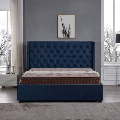 Royal Blue Sypialnia Łóżko Podkładka Łóżka Podwójne Chesterfield Design