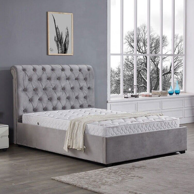 Royal Grey Sypialnia Łóżko Podkładka do łóżka Chesterfield Design Włókienniczy