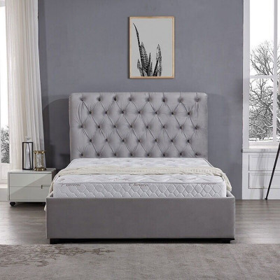 Royal Grey Sypialnia Łóżko Podkładka do łóżka Chesterfield Design Włókienniczy