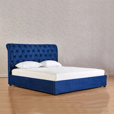 Blue Chesterfield Podwójne łóżko Sypialnia Luxus Meble Podkładka łóżko