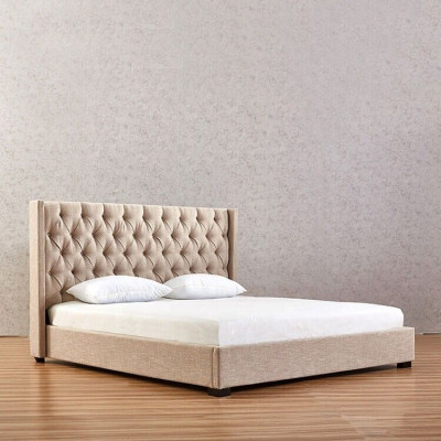 Beżowa Sypialnia łóżka Podkładka Łóżko Chesterfield Włókienniczy Materiał Nowość