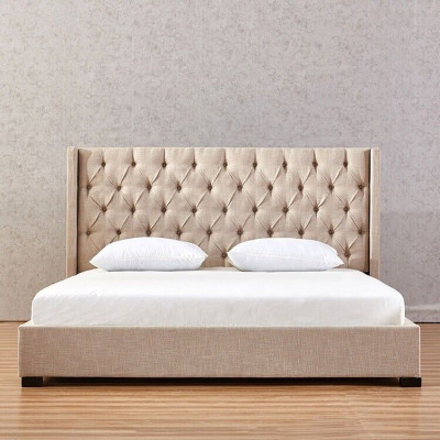 Beżowa Sypialnia łóżka Podkładka Łóżko Chesterfield Włókienniczy Materiał Nowość
