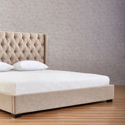 Beżowa Sypialnia łóżka Podkładka Łóżko Chesterfield Włókienniczy Materiał Nowość