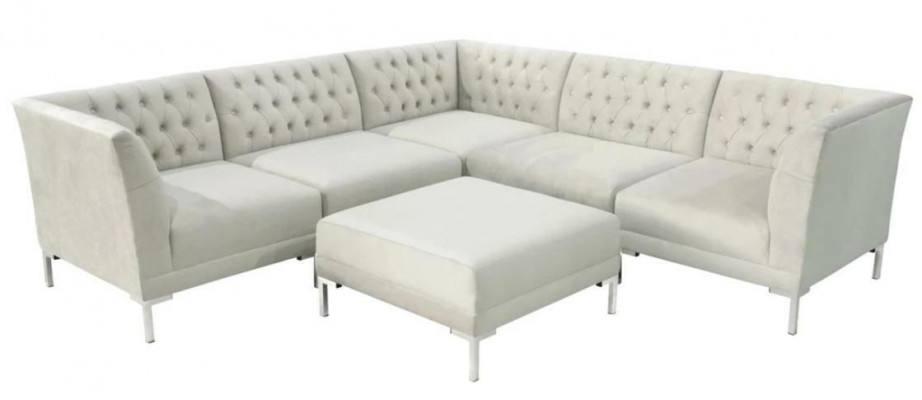 Narożnikowa kanapa Stołek Szary xxl Duży Włókienniczy Materiał Chesterfield Sofy Ustawić Meble