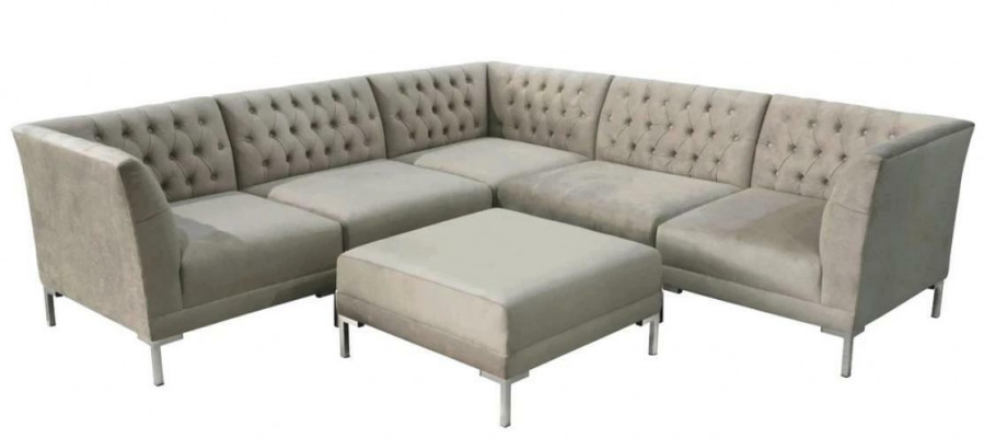 Narożnikowa kanapa Stołek Szary xxl Duży Włókienniczy Materiał Chesterfield Sofy Ustawić Meble