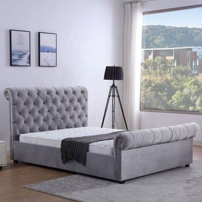 Design Chesterfield Łóżko Włókiennicze Podkładka Skóra Hotel łóżko Sypialnia New Aksamit