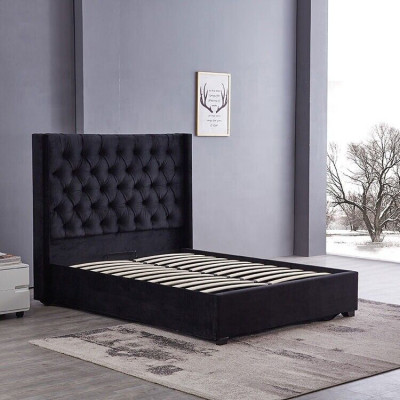 Nowoczesne, luksusowe podwójne łóżko Chesterfield w kolorze czarnym