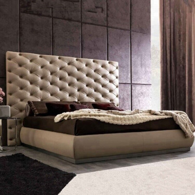 Beżowy panel ścienny Chesterfield luksusowe designerskie łóżko podwójne