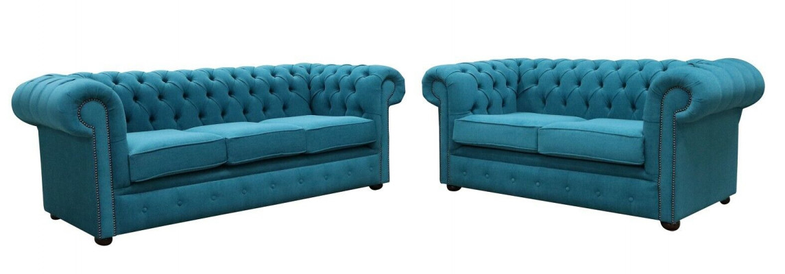 Zestaw sofowy 3+2 osobowa klasyczna luksusowa sofa kanapa Chesterfield Włókienniczy Skóra