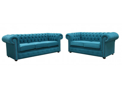 Zestaw sofowy 3+2 osobowa klasyczna luksusowa sofa kanapa Chesterfield Włókienniczy Skóra