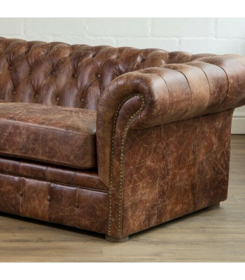 Brown Chesterfield 3 miejsce do siedzenia Klasyczna luksusowa barokowa sofa Włókienniczy Skóra Couch Style