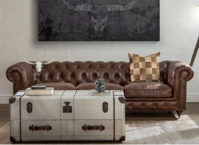 Angielska Kanapa Chesterfield Skóra Sofa Sofy Sofy Trzyosobowe Brązowe Rolki