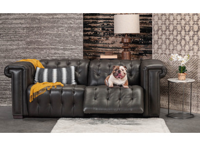Designerska trzyosobowa kanapa Chesterfield w kolorze czarnym, 3-miejsce do siedzenia w salonie