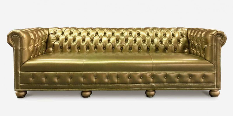 Chesterfield 3 miejsce do siedzenia Sofa Kanapa Skóra Ustawić Podkładkę Siedziba Materiał Złoto Siedziba Nowy