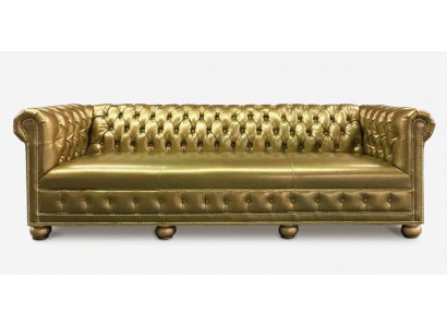 Chesterfield 3 miejsce do siedzenia Sofa Kanapa Skóra Ustawić Podkładkę Siedziba Materiał Złoto Siedziba Nowy
