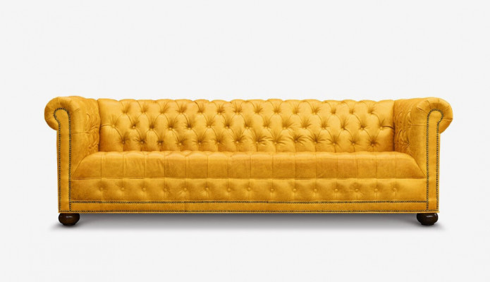 Chesterfield 3 miejsce do siedzenia Sofa Kanapa Skóra Ustawić Podkładkę Siedziba Materiał Złoto Siedziba Nowy