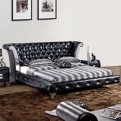 Stal nierdzewna Luxury Chesterfield Skóra Łóżko Double Podkładka Designerskie łóżko Hotel