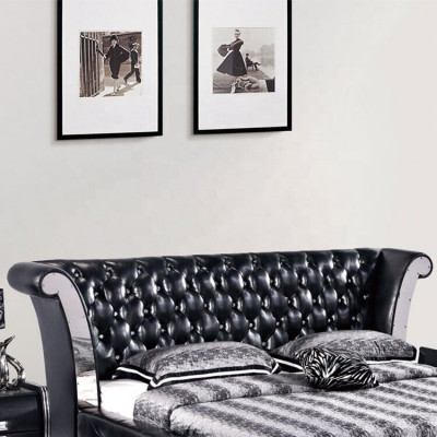 Stal nierdzewna Luxury Chesterfield Skóra Łóżko Double Podkładka Designerskie łóżko Hotel