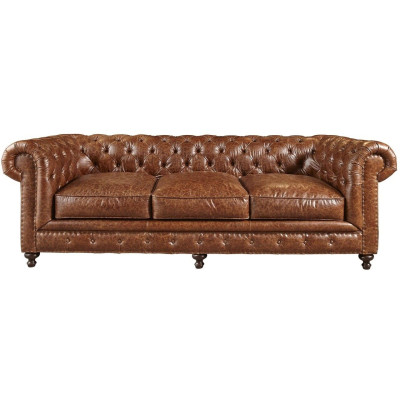 Designerska trzyosobowa kanapa Chesterfield w kolorze brązowym, luksusowa 3-miejsce do siedzenia