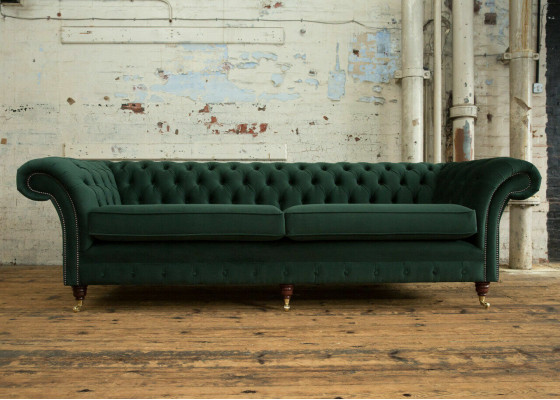 Zielona Chesterfield Włókienniczy Skóra Sofa Kanapa Podkładka Duża poduszka na siedzisko xxl 265cm Nowość