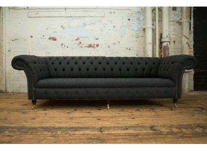 Czarna Chesterfield Włókienniczy Skóra Sofa Kanapa Podkładka Duża poduszka na siedzisko xxl 265cm