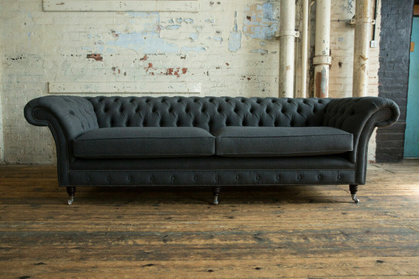 Oryginalna Chesterfield Włókienniczy Skóra Sofa Kanapa Podkładka Duża Poduszka Siedziska Szara 265cm