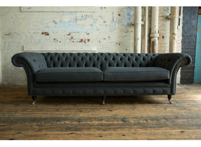 Oryginalna Chesterfield Włókienniczy Skóra Sofa Kanapa Podkładka Duża Poduszka Siedziska Szara 265cm