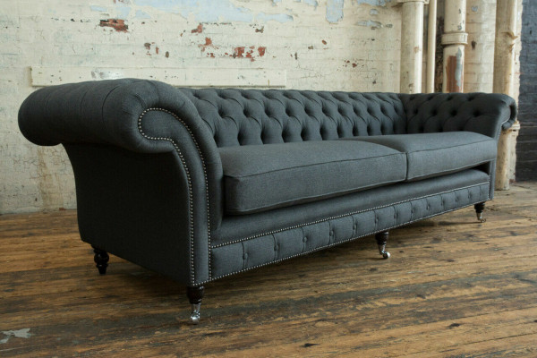 Oryginalna Chesterfield Włókienniczy Skóra Sofa Kanapa Podkładka Duża Poduszka Siedziska Szara 265cm