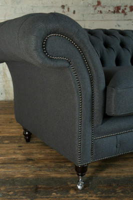 Oryginalna Chesterfield Włókienniczy Skóra Sofa Kanapa Podkładka Duża Poduszka Siedziska Szara 265cm