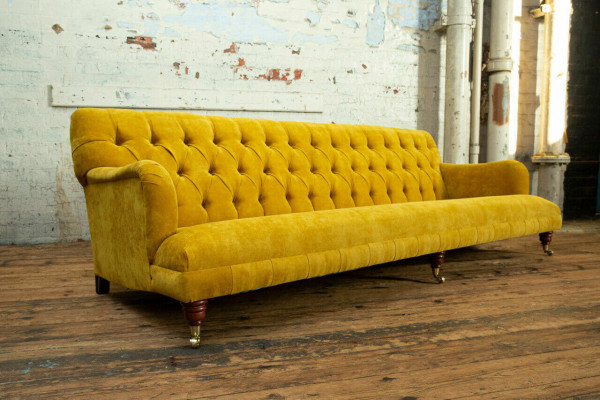 Klasyczna Sofa Chesterfield 4 miejsce do siedzenia Sofy Kanapy Skóra Żółta Podkładka Design