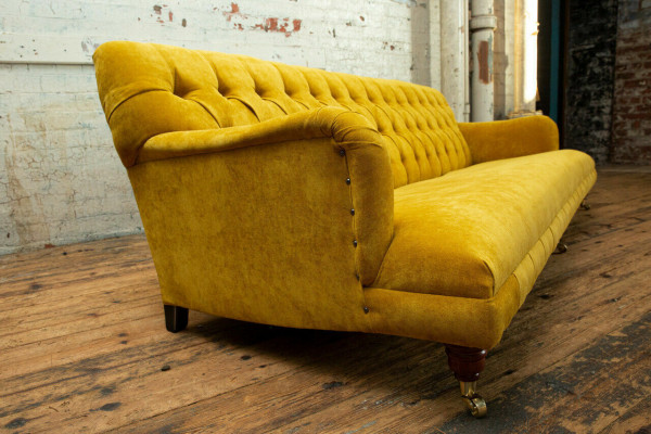 Klasyczna Sofa Chesterfield 4 miejsce do siedzenia Sofy Kanapy Skóra Żółta Podkładka Design