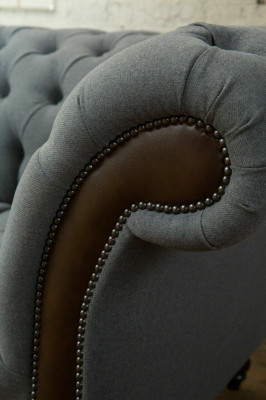 Sofa Design Chesterfield 4-miejsce do siedzenia Szara Kanapa Podkładka Skóra Sofy Salonowe Nowa